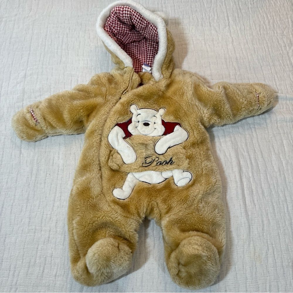 Winnie Pooh Disney Fleece Hoody Romper Jumpsuit Winter Thick Playsuits 6-9 mnths